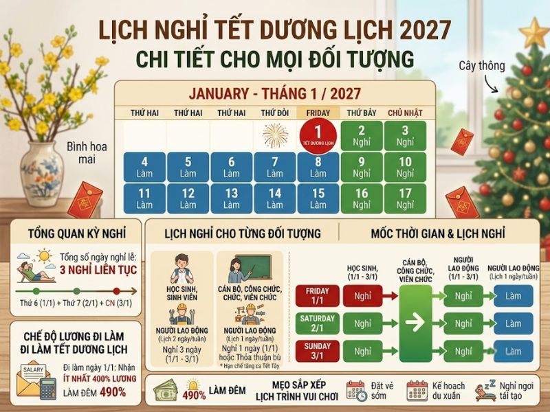 Lịch Nghỉ Tết Dương Lịch 2027 Chi Tiết Cho Mọi Đối Tượng 1 lịch nghỉ tết dương lịch 2027
