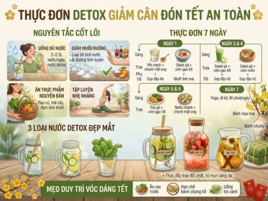 thực đơn detox giảm cân đón tết